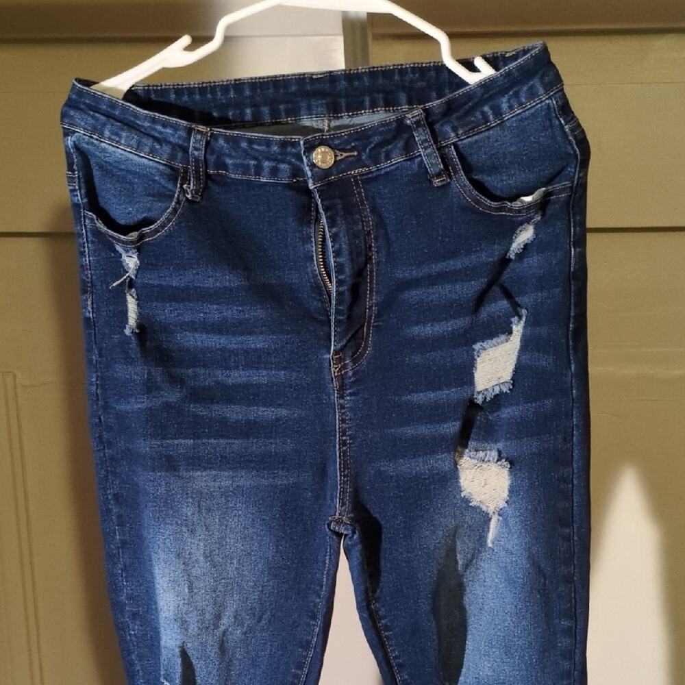 SHEIN Blue Skinny Jeans with Distressed Details